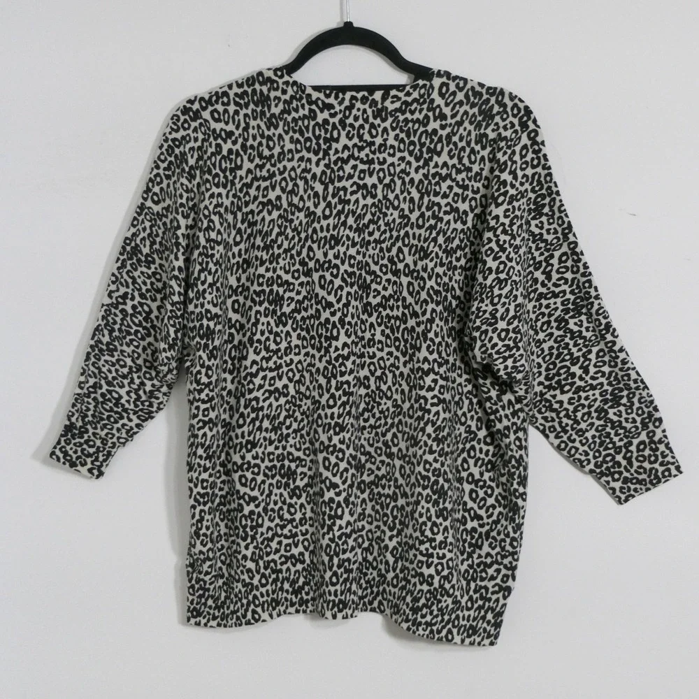 Michael Kors Women Silk Blend Top 1X Cream Brown Leopard Print Mob Wife Layering